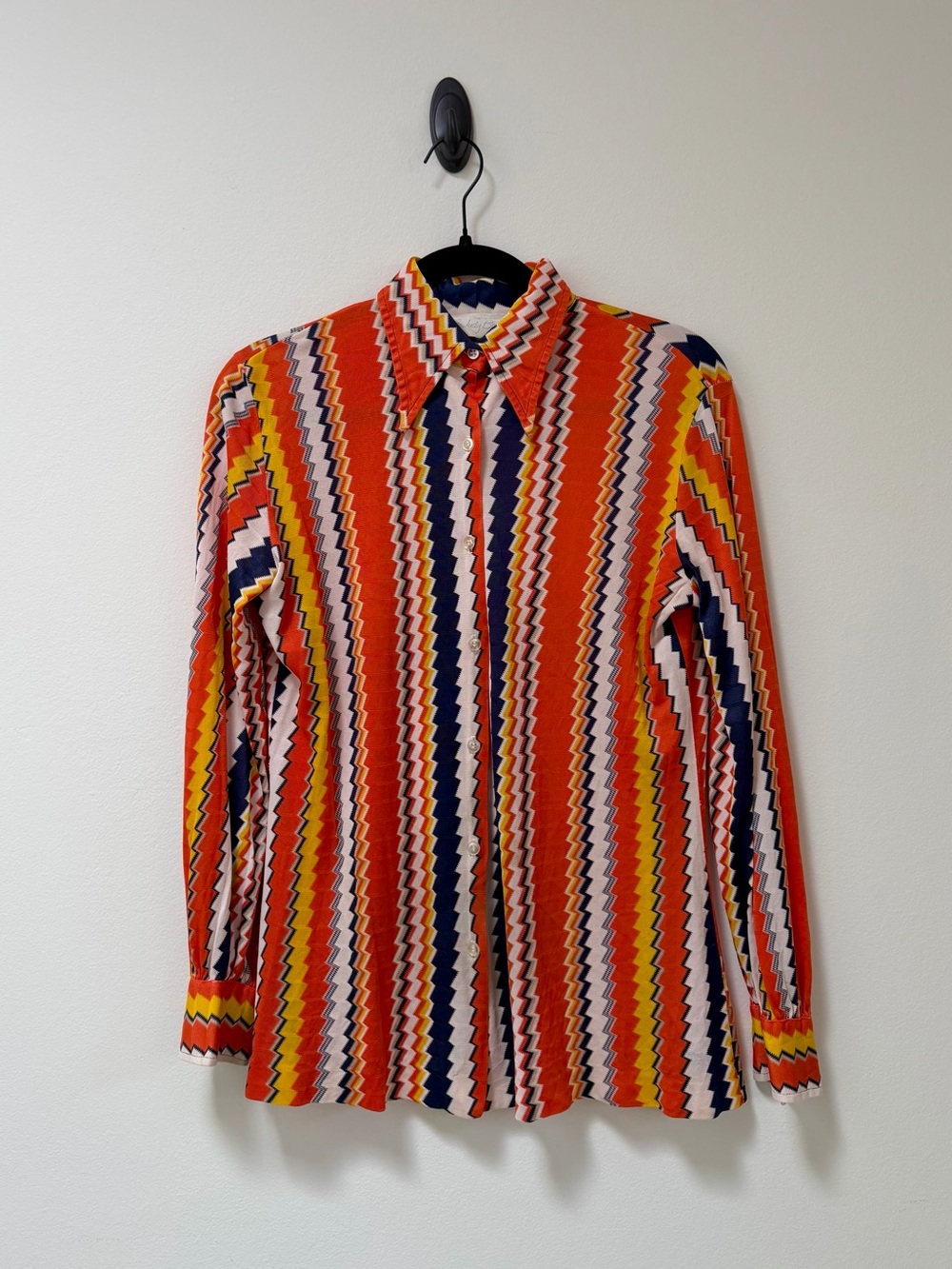 Vintage 70s Judy Bond Chevron Zig Zag Knit Blouse Medium